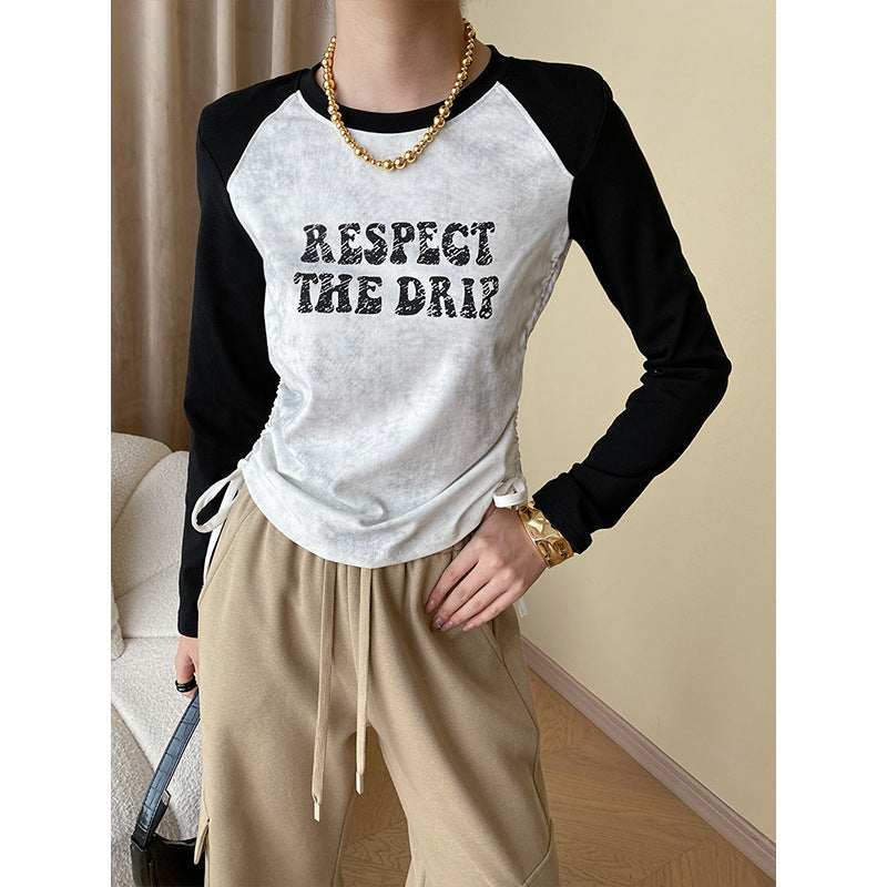 Damen Raglan-Shirt mit Aufdruck Modern Design Schwarz - Norvielle