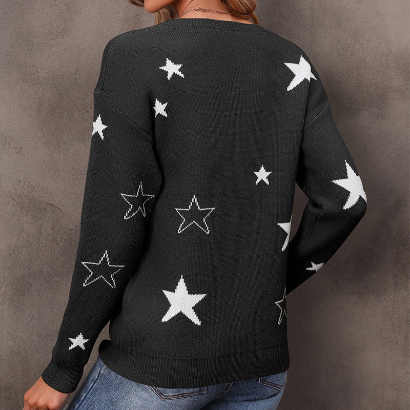 Damen Strickpullover Sternenmuster Lässig Norvielle