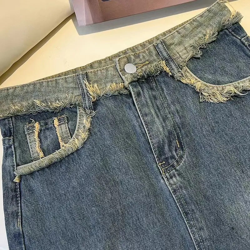 Damen Denim-Midi-Rock mit Frontschlitz