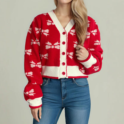 Damen Strickjacke Kuschelig Dekoratives Motiv Knopfleiste Norvielle - Norvielle
