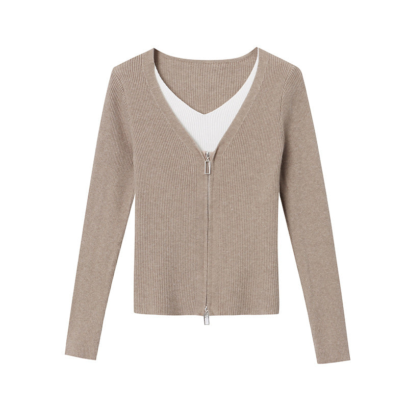 Damen Strickjacke Kontrast-Reißverschluss Norvielle