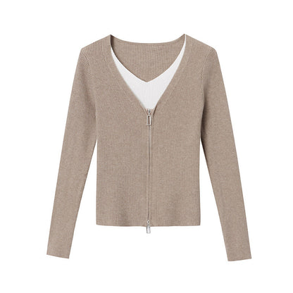 Damen Strickjacke Kontrast-Reißverschluss Norvielle