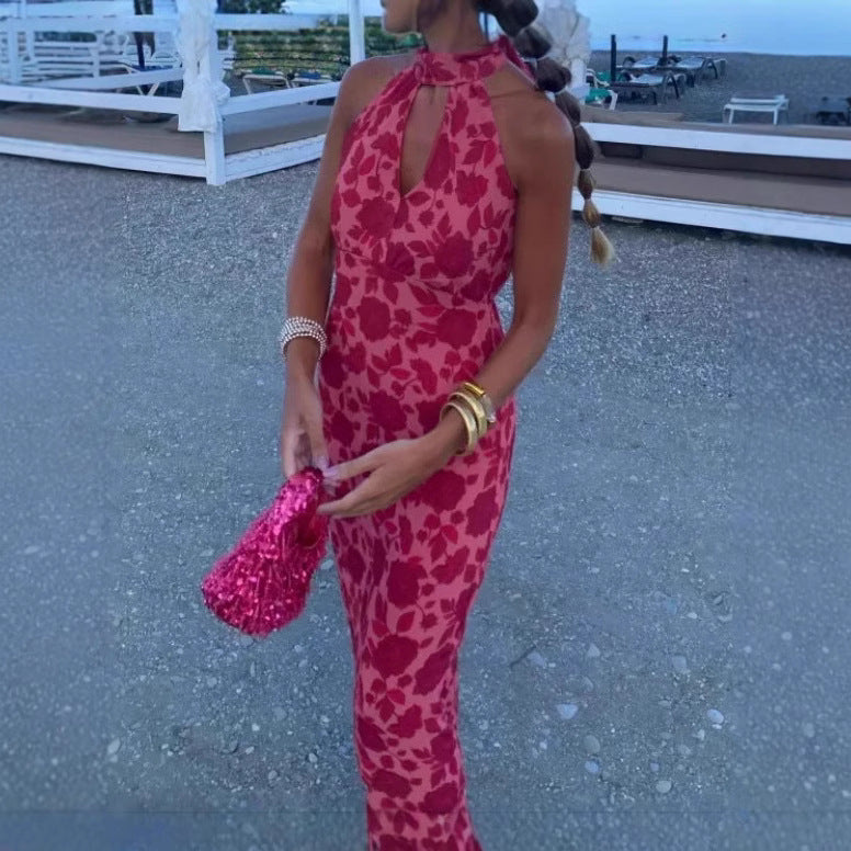 Damen Abendkleid Florales Design V-Ausschnitt Norvielle - Norvielle