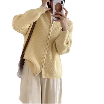 Damen Strickjacke Oversized mit Reißverschluss Beige