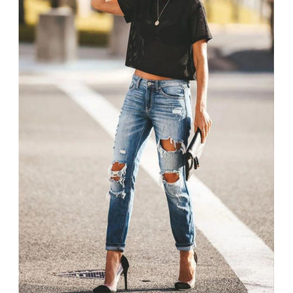 Damen Slim-Fit Jeans Destroyed Ausfransungen