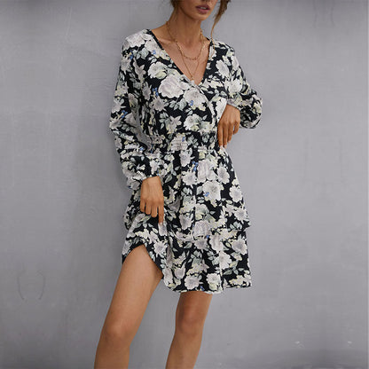 Damen Wickelkleid Floralmuster Elastisch Norvielle