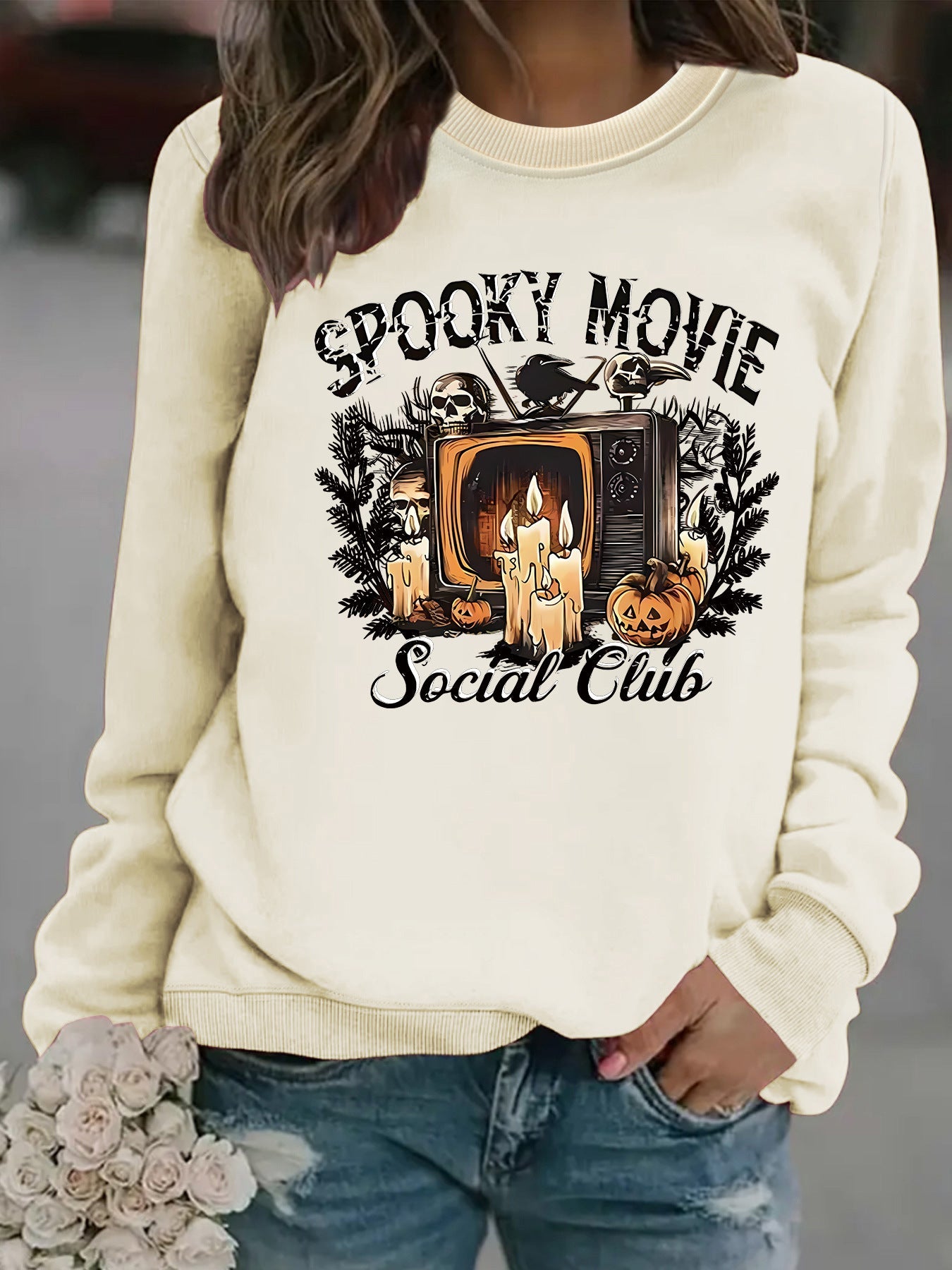 Damen Sweatshirt Spooky Film-Motiv Lässiger Schnitt