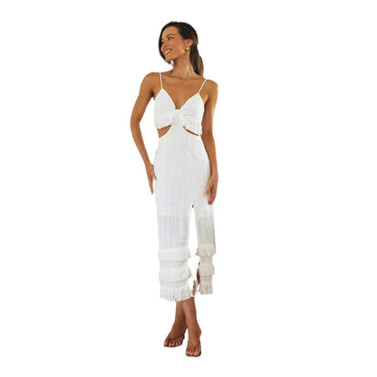 Damen Maxikleid Fransen Schnittdetails Norvielle