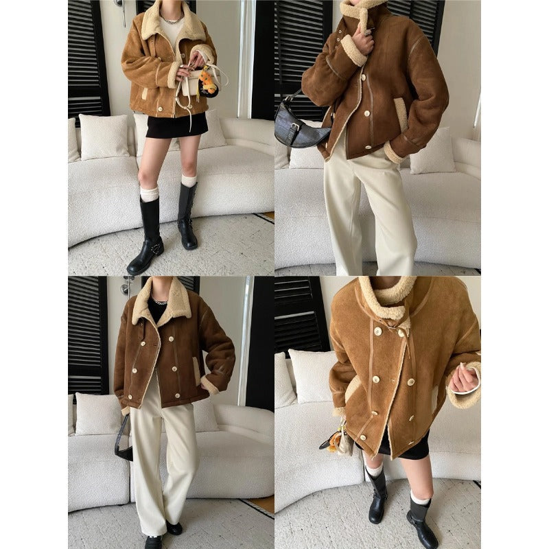 Damen Fleecejacke Lässig Umschlagbarer Kragen Norvielle