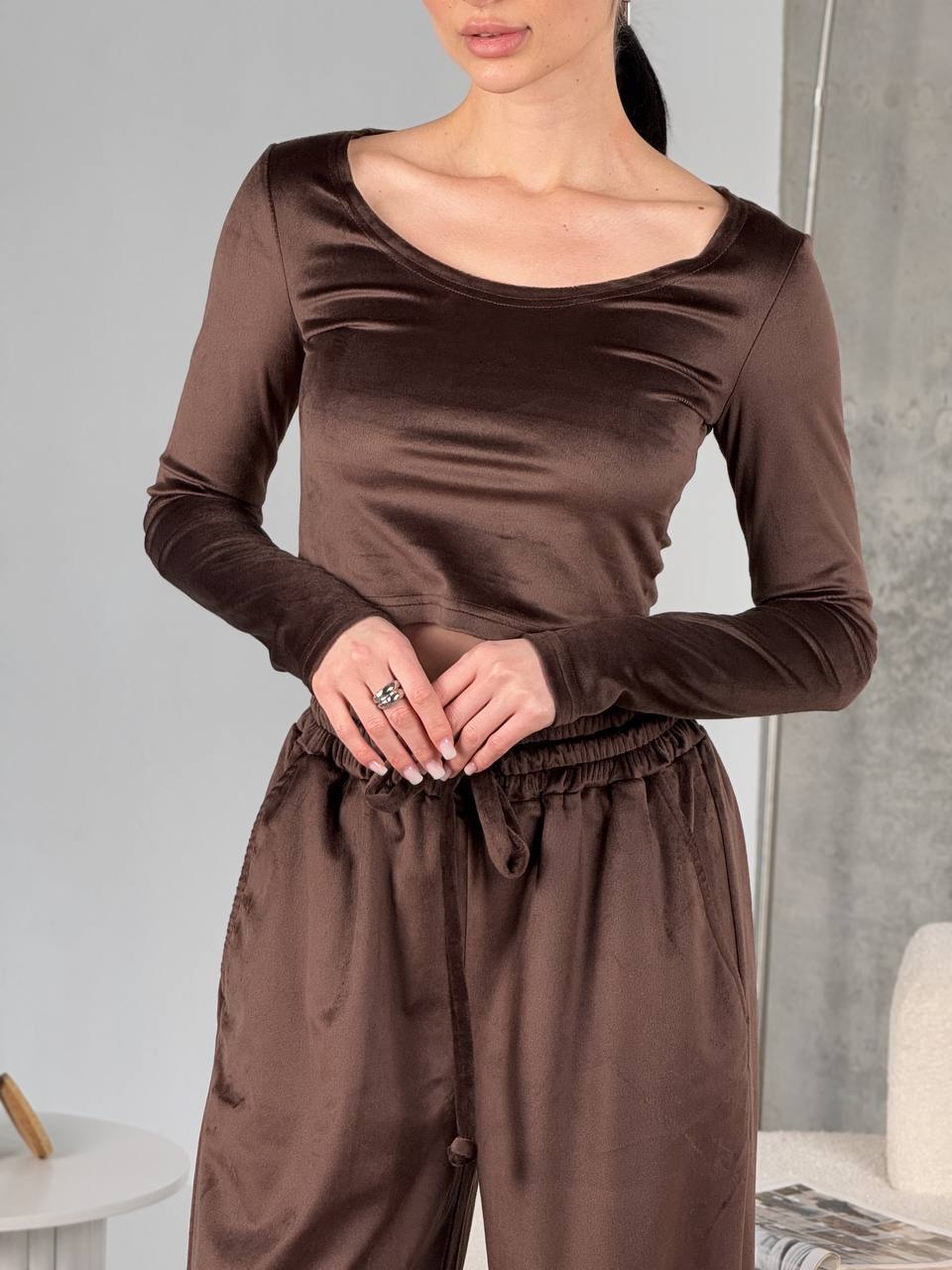Damen Velours-Hose Cropped Bequem