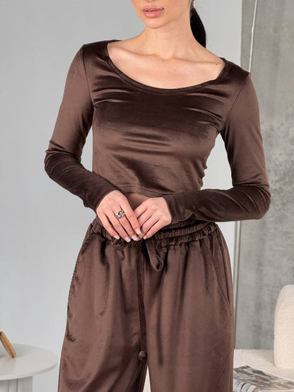 Damen Velours-Hose Cropped Bequem