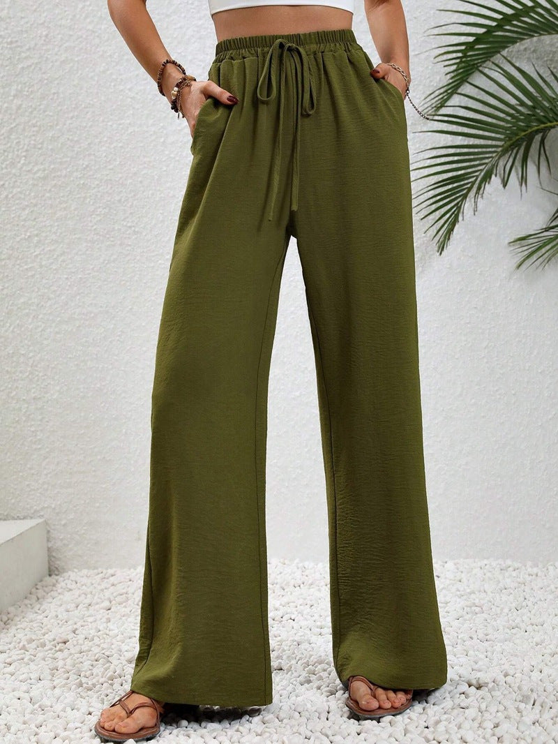 Damen Sommerhose Elastischer Bund Weite Passform Beige
