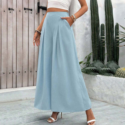 Damen Palazzo-Hose Weite Faltenhose mit Taschen