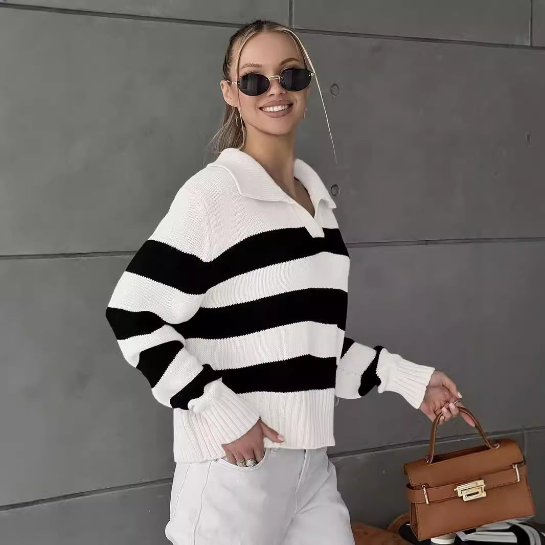 Damen Pullover Streifenmuster Kragen Norvielle