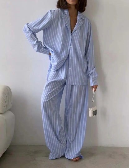 Damen Gestreiftes Pyjama-Set Baumwolle Norvielle