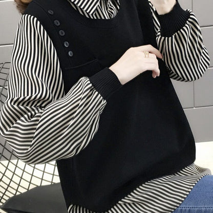 Damen Pullover mit gestreiftem Bluseneinsatz Norvielle