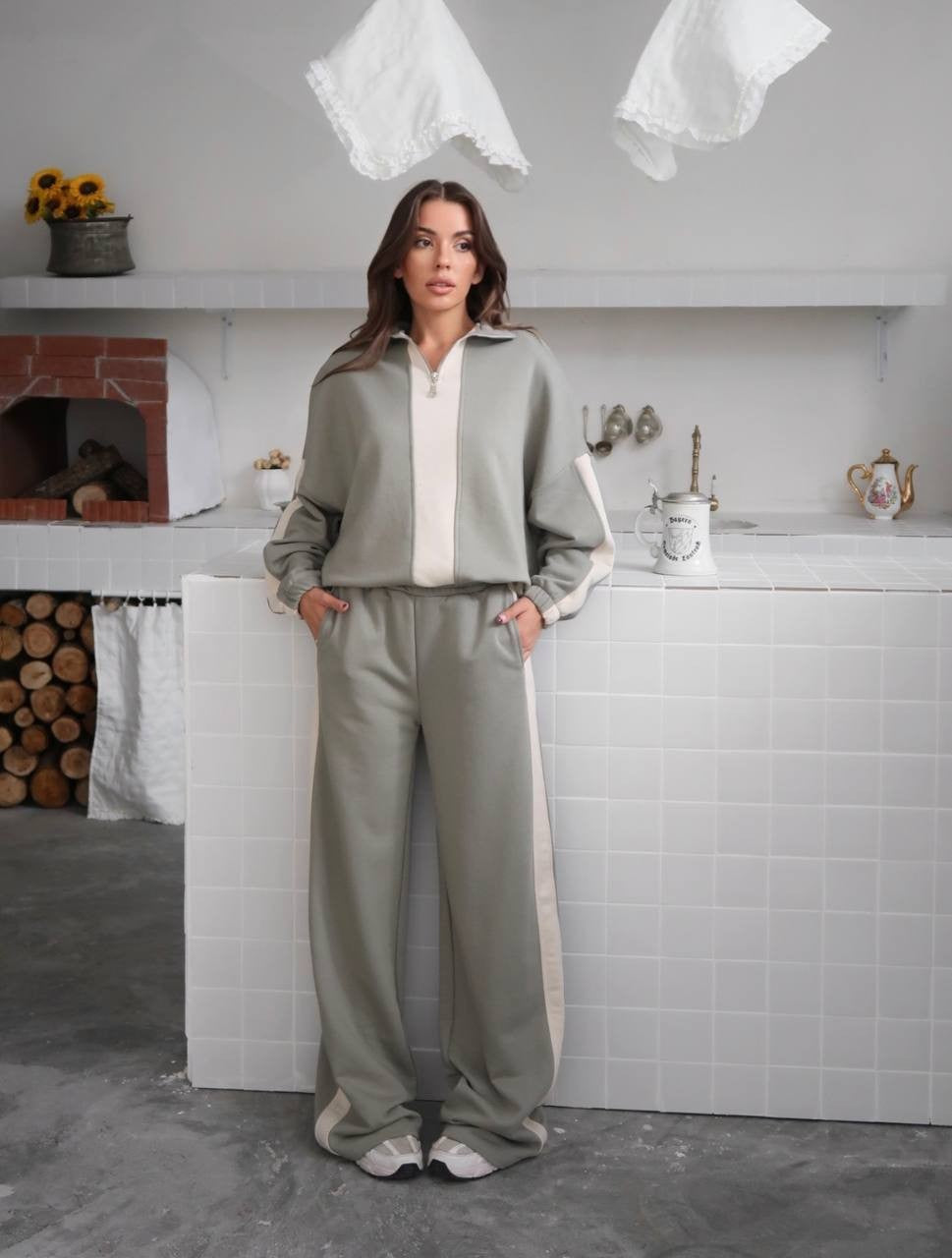 Damen Sportliches Oberteil Set mit lässigem Kragen und