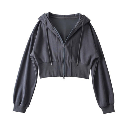 Damen Cropped Kapuzenjacke Reißverschluss Elastisch