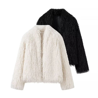 Damen Plüschjacke Weiches Material Kuschelig