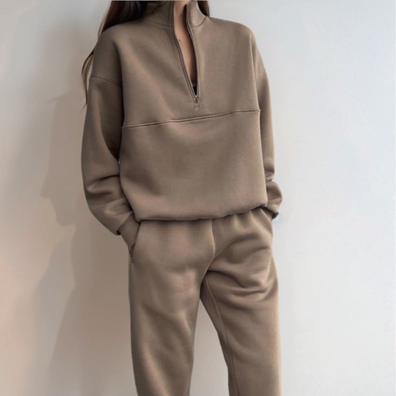 Damen Sweatshirt-Set Elastisch Hochkragen Grau Norvielle