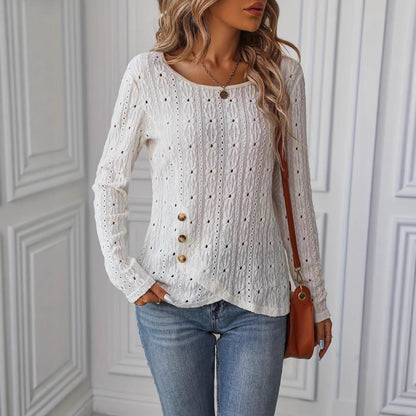 Damen Langarmshirt Dekorative Knöpfe Struktur Norvielle