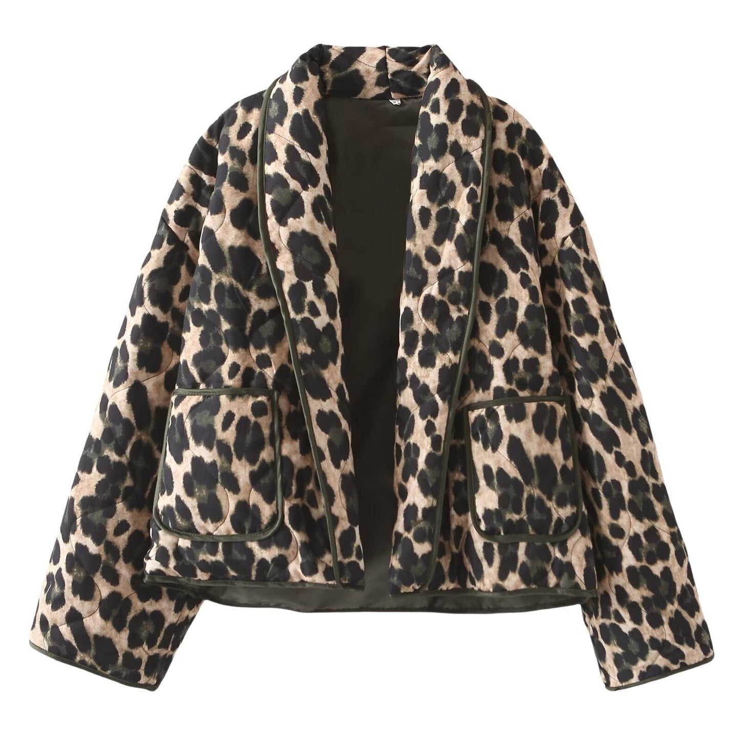 Damen Fleecejacke Leo-Muster Kuschelig Grün