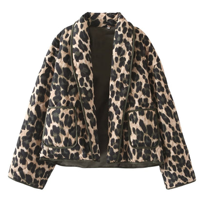 Damen Fleecejacke Leo-Muster Kuschelig Grün