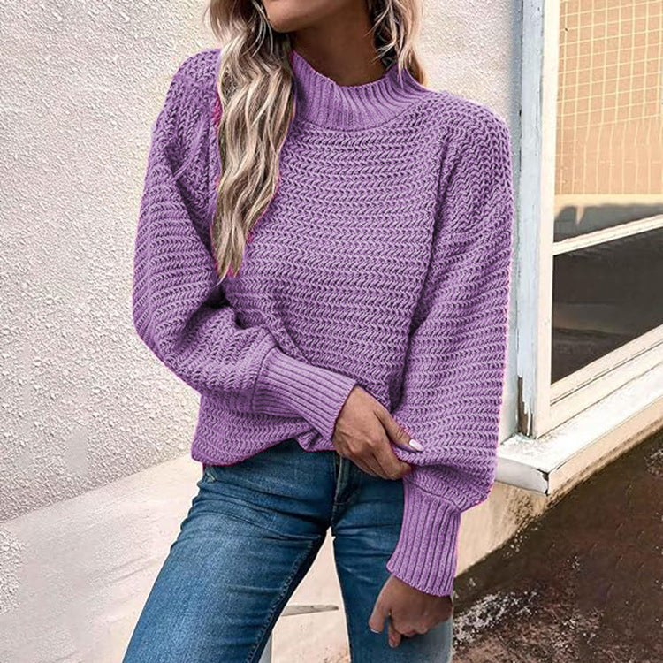 Damen Strickpullover Hochkragen Strukturmasche Norvielle