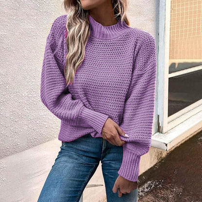 Damen Strickpullover Hochkragen Strukturmasche Norvielle
