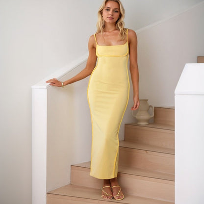 Damen Maxikleid mit Trägern und Figurumspielung Schwarz - Norvielle