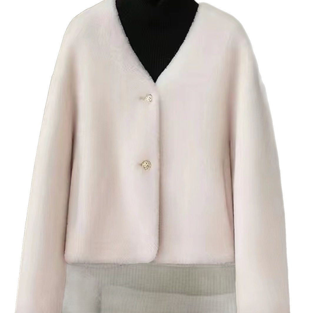 Damen Kurzjacke Flauschig mit Knöpfen Norvielle