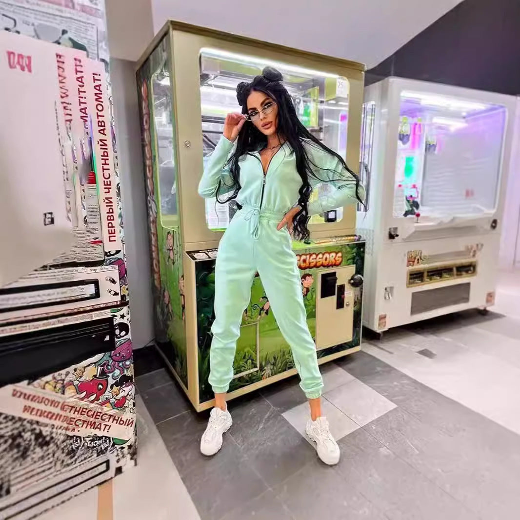 Damen Jumpsuit Bequem Kontrast Reißverschluss Norvielle