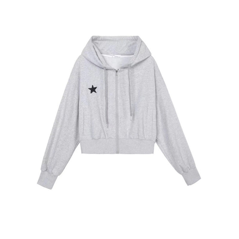 Damen Cropped Kapuzenjacke Sternmotiv Norvielle