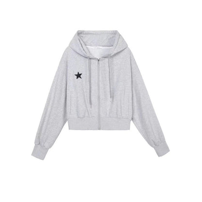 Damen Cropped Kapuzenjacke Sternmotiv Norvielle