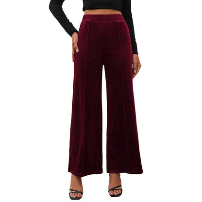 Damen Samt-Hose Weit Elastischer Bund Hoch Norvielle