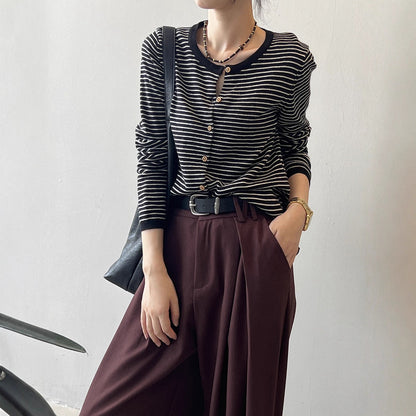 Damen Langarmshirt Maritimes Streifenmuster Baumwolle
