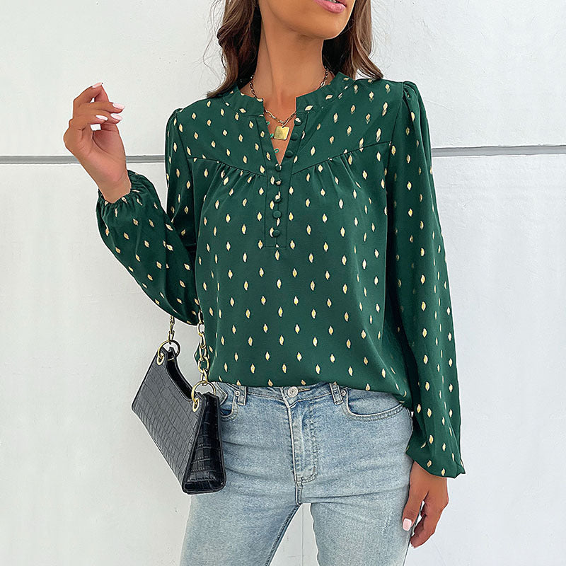 Damen Bluse Punktmuster Knopfleiste Norvielle - Norvielle