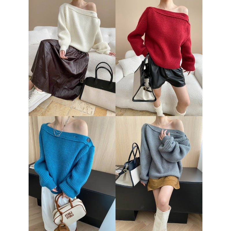 Damen Strickpullover Eleganter Überhang Norvielle