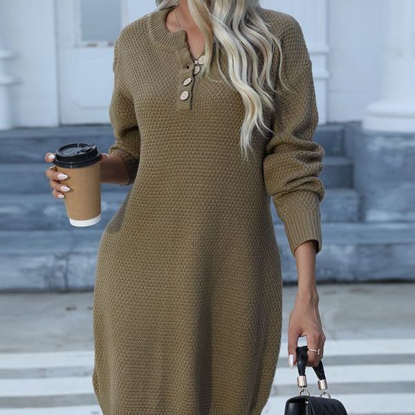 Damen Strickkleid Knopfleiste Lässiger Schnitt Norvielle - Norvielle