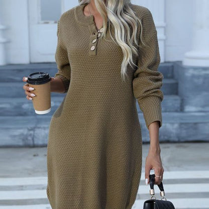 Damen Strickkleid Knopfleiste Lässiger Schnitt Norvielle - Norvielle