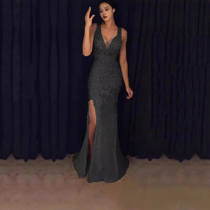 Damen Abendkleid Glitzernd Tiefes Dekolleté Figurbetonter Schnitt