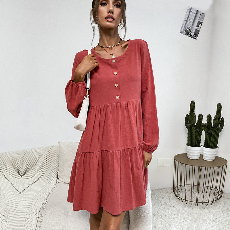 Damen Sommerkleid Knopfleiste Rüschendetails Luftig Norvielle