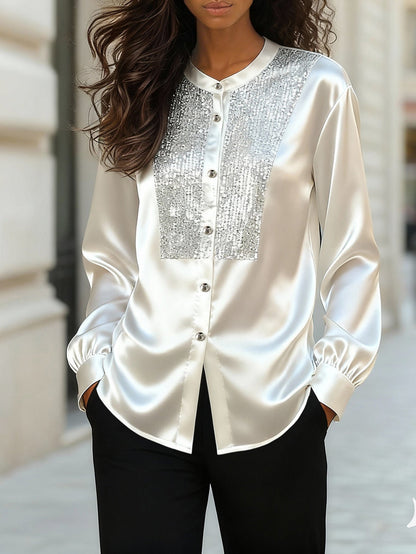 Damen Satinbluse mit Paillettenbesatz Norvielle