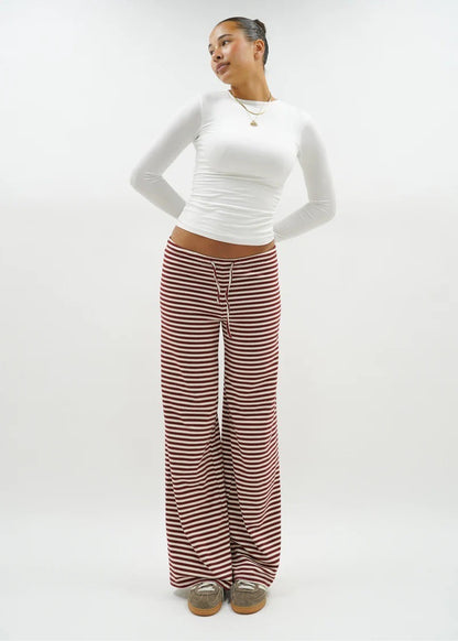 Damen Freizeithosen Hoch Seitenschlitze Streifenmuster Beige
