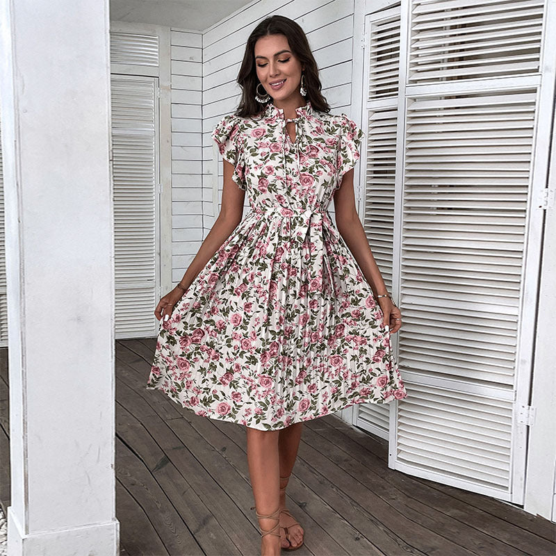 Damen Kleid Floralmuster Rüschenbesatz Norvielle