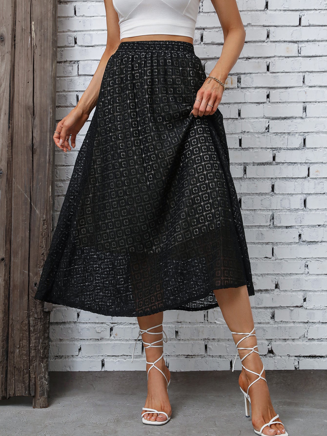 Damen Maxirock Elastischer Taillenbund Geometrisches Muster