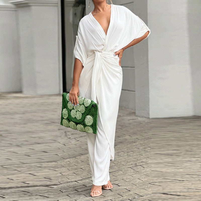Damen Wickeljumpsuit Eleganter Schnitt Lässig