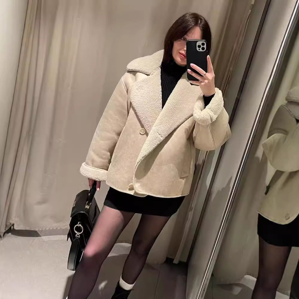 Damen Kuscheljacke Kunstfellkragen Norvielle