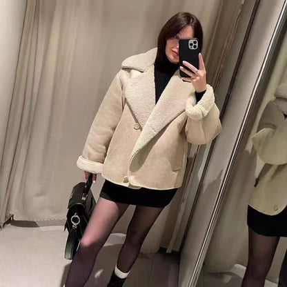 Damen Kuscheljacke Kunstfellkragen Norvielle
