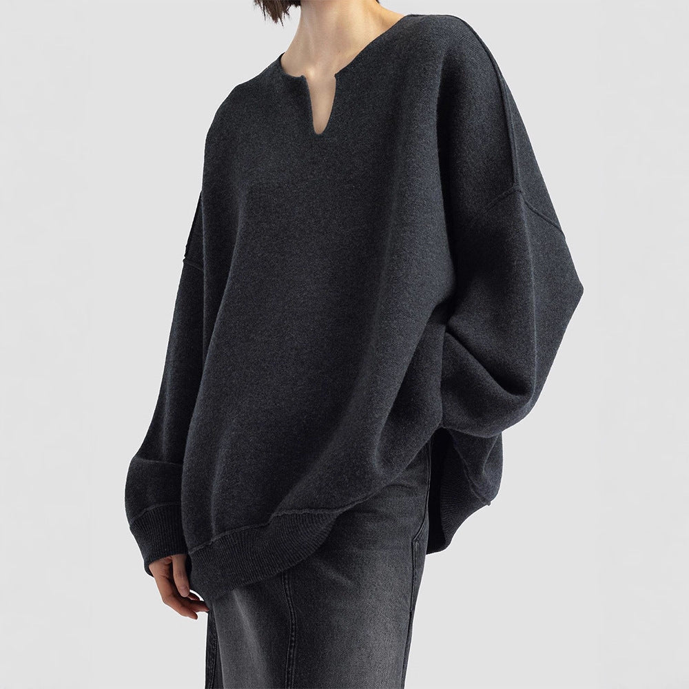 Damen Oversized Strickpullover V-Ausschnitt